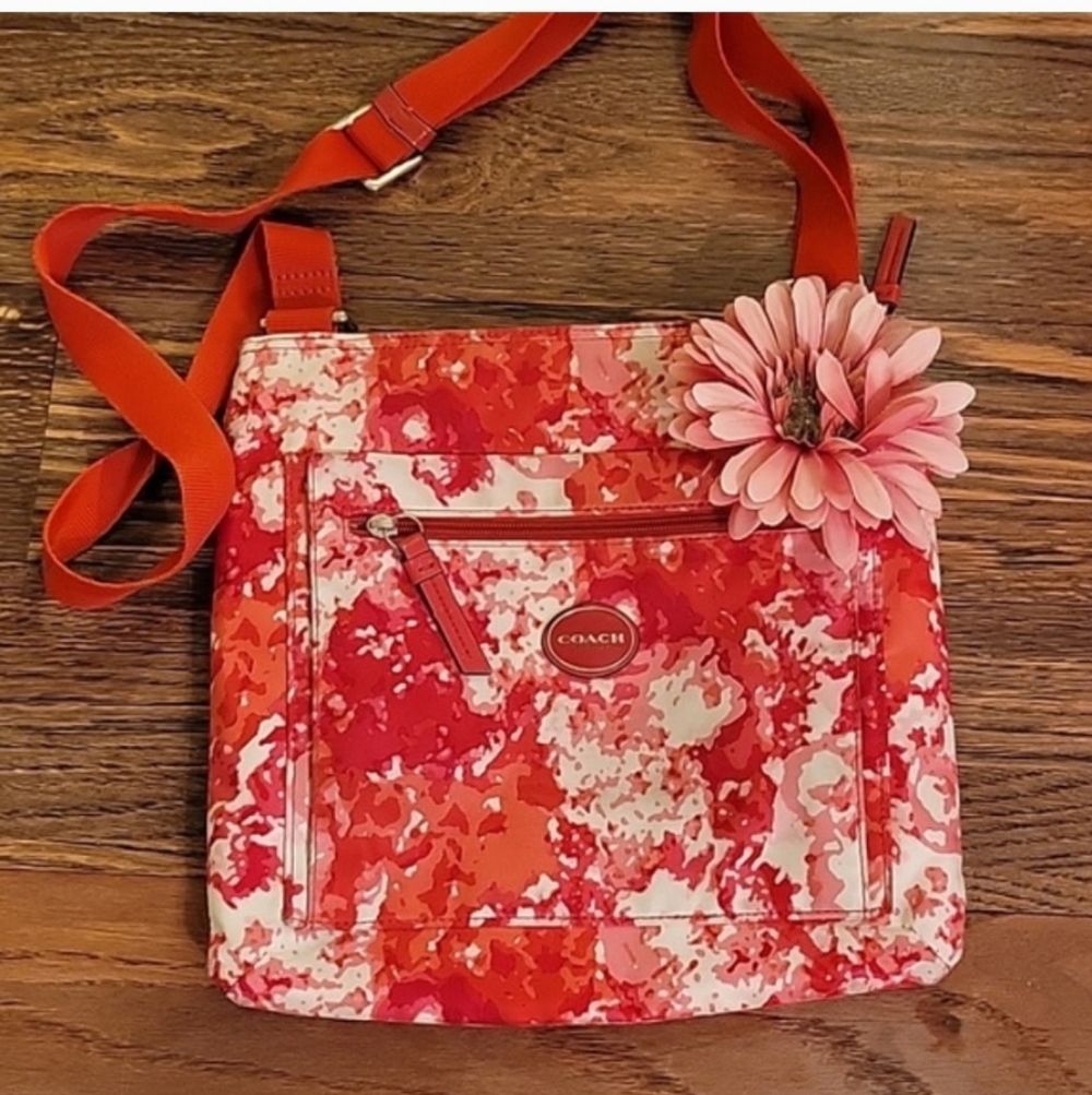 Coach Red and Pink Floral Crossbody Bag